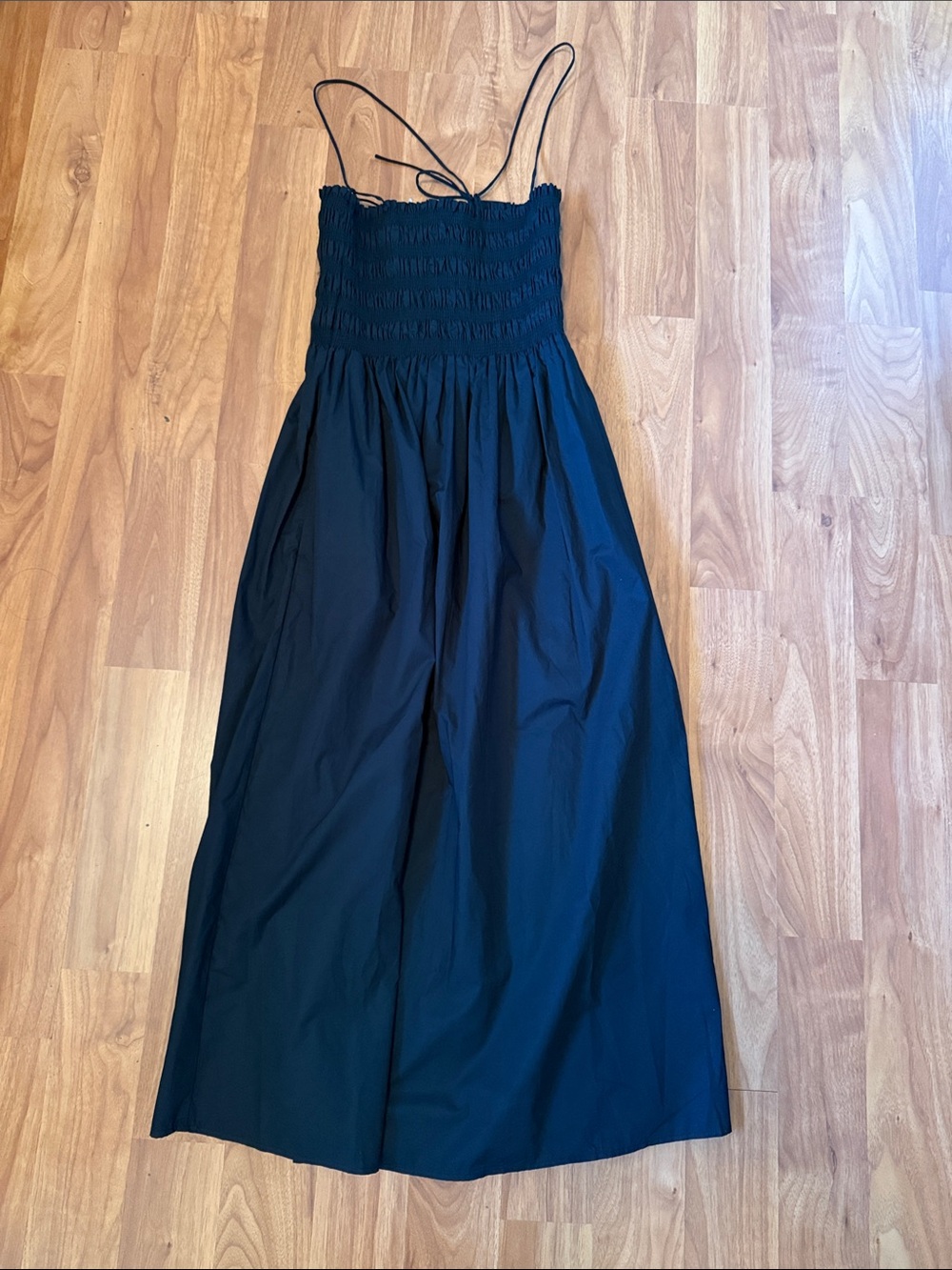 Z supplyWomen’s Black Smocked Midi Dress with Spaghetti Straps